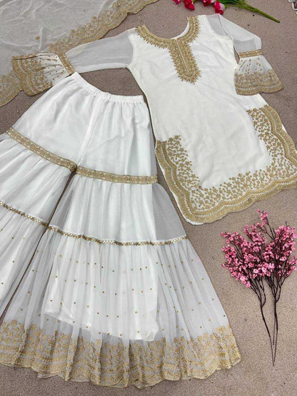 Faux Georgette Kesh124 797 Suits & Dresses Islamic Clothing  Pakistani Embroidered Sharara Salwar Georgette Suits