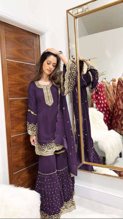 Faux Georgette Kesh124 797 Suits & Dresses Islamic Clothing  Pakistani Embroidered Sharara Salwar Georgette Suits