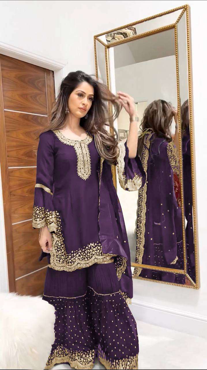 Faux Georgette Kesh124 797 Suits & Dresses Islamic Clothing  Pakistani Embroidered Sharara Salwar Georgette Suits