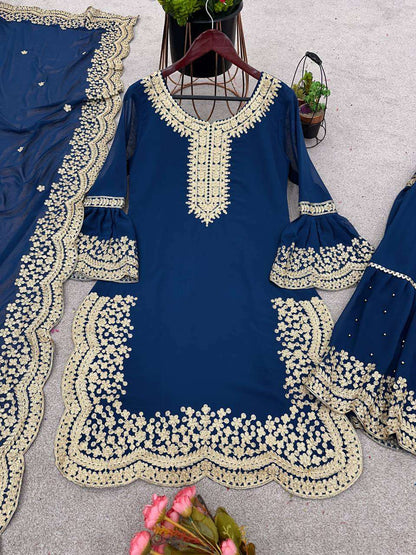 Faux Georgette Kesh124 797 Suits & Dresses Islamic Clothing  Pakistani Embroidered Sharara Salwar Georgette Suits