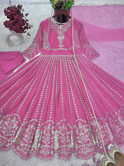 Faux Georgette Kesh124 817 Gowns  Embroidery Anarkali Party Long Georgette Gowns