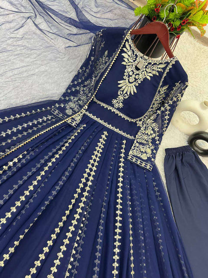 Faux Georgette Kesh124 817 Gowns  Embroidery Anarkali Party Long Georgette Gowns