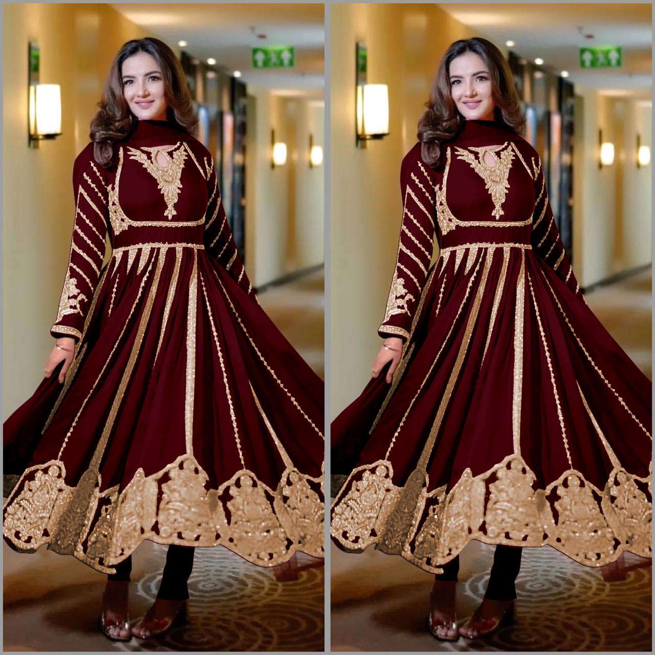 Faux Georgette Kesh124 817 Gowns  Embroidery Anarkali Party Long Georgette Gowns