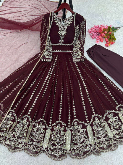 Faux Georgette Kesh124 817 Gowns  Embroidery Anarkali Party Long Georgette Gowns