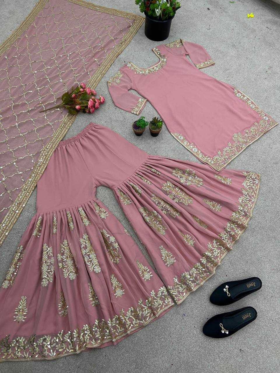 Faux Georgette Kesh125 3057 Suits & Dresses  Sharara Salwar Embroidery Georgette Wedding Suits