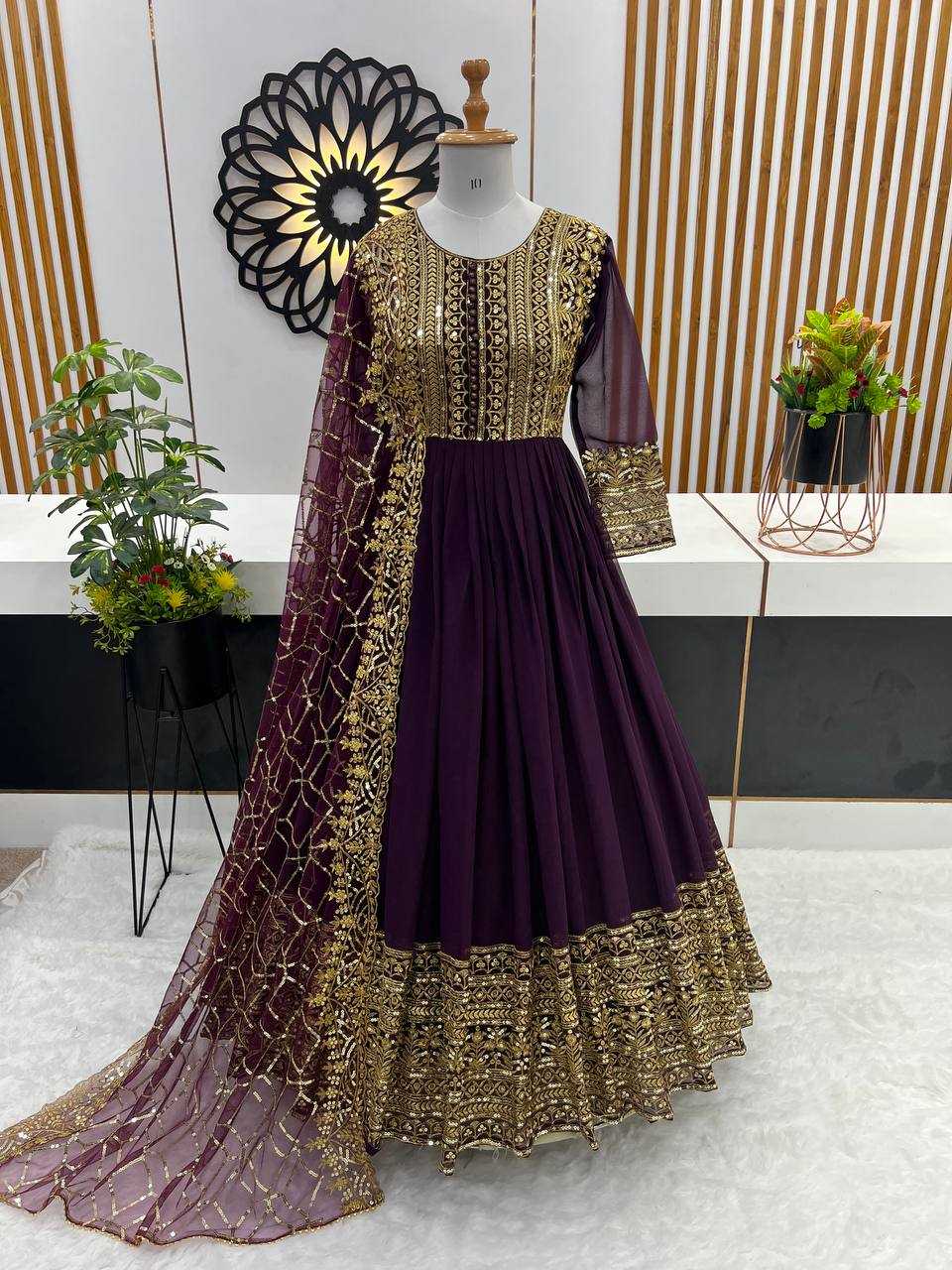 Faux Georgette Kesh125 3059 Gowns  Embroidery Anarkali Long Georgette Wedding Gowns