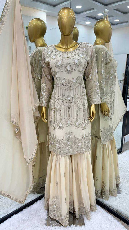 Faux Georgette Kesh125 3078 Suits & Dresses  Shararar Salwar Embroidered Georgette Ladies Party Wear Suits