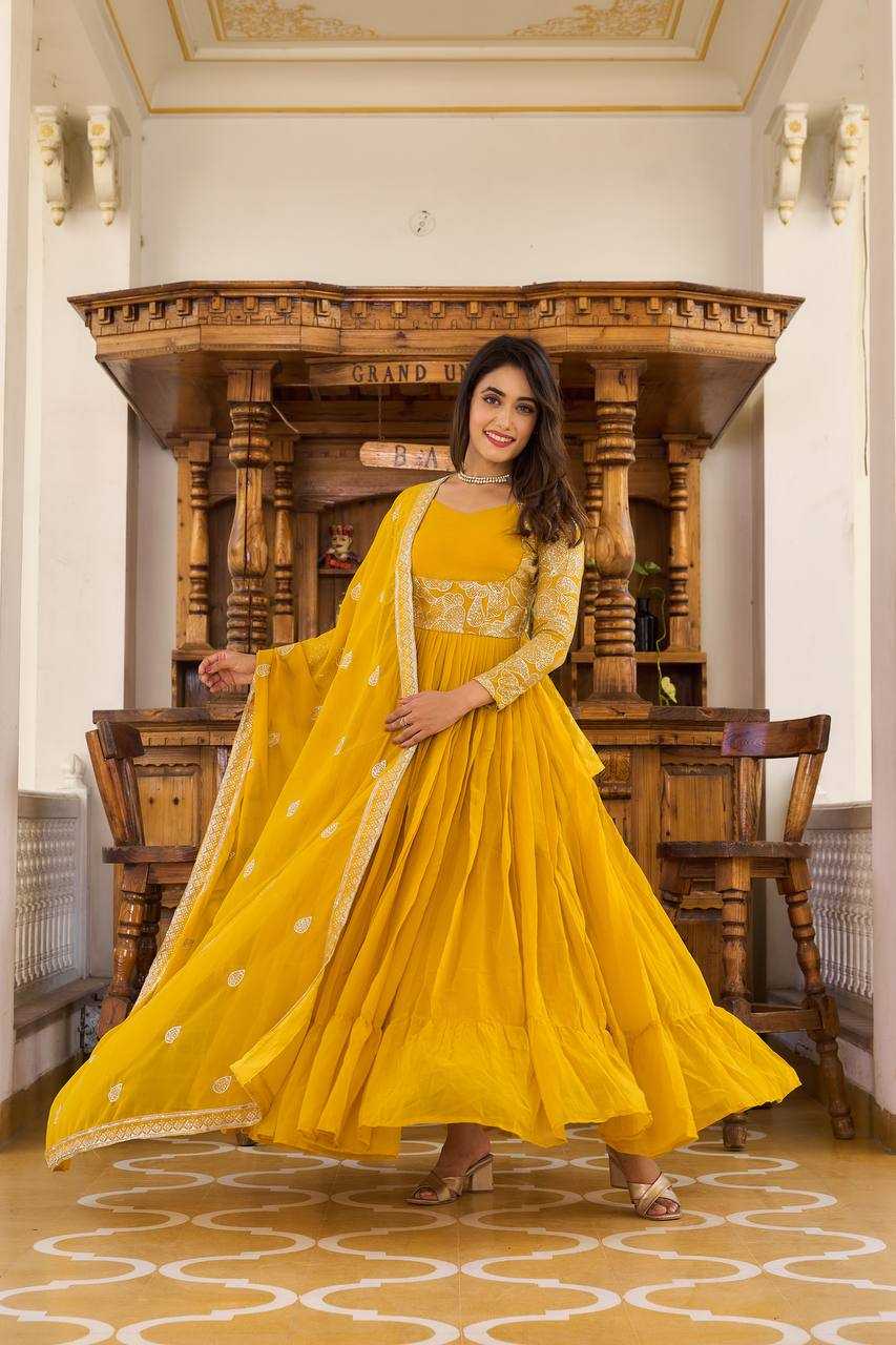 Faux Georgette Kesh127 018 Gowns  Embroidery Anarkali Long Georgette Gowns