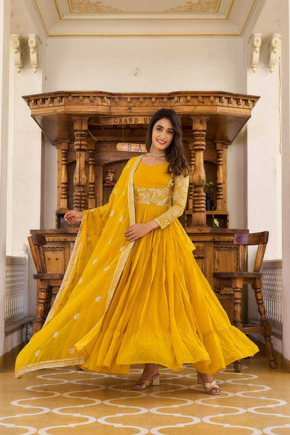 Faux Georgette Kesh127 018 Gowns  Embroidery Anarkali Long Georgette Gowns