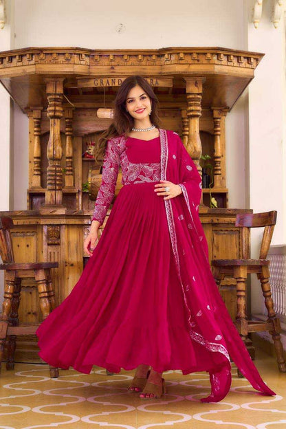 Faux Georgette Kesh127 018 Gowns  Embroidery Anarkali Long Georgette Gowns