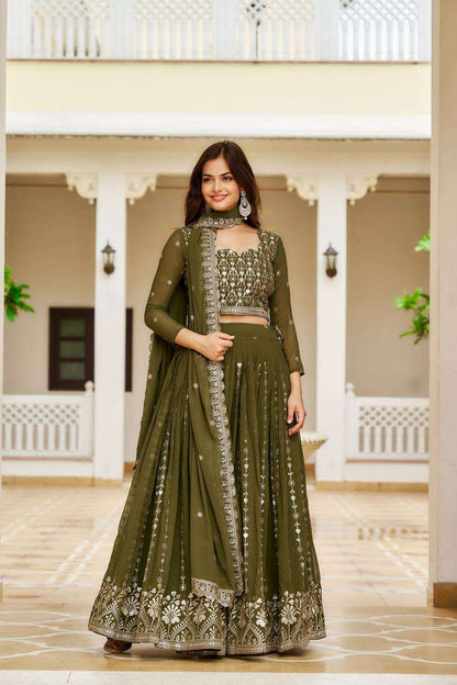 Faux Georgette Kesh127 039 Lehengas  Traditional Embroidered Lehengas