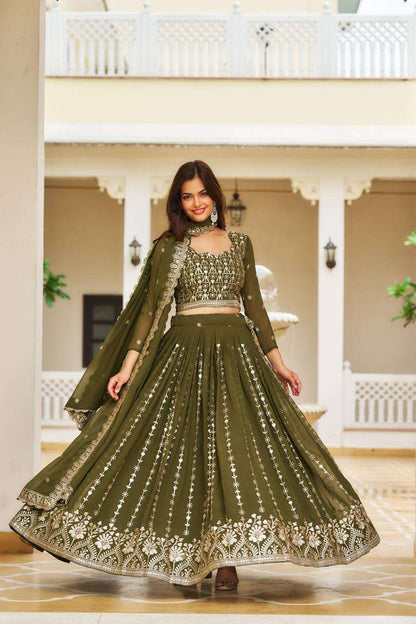 Faux Georgette Kesh127 039 Lehengas  Traditional Embroidered Lehengas