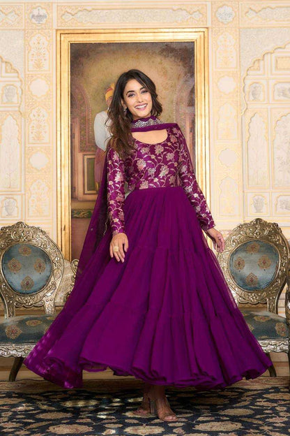 Faux Georgette Kesh127 049 Gowns  Anarkali Long Georgette Work Gowns