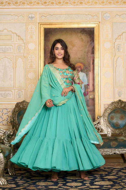 Faux Georgette Kesh127 052 Gowns  Embroidered Anarkali Long Georgette Gowns