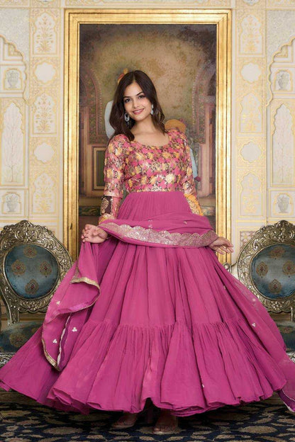 Faux Georgette Kesh127 052 Gowns  Embroidered Anarkali Long Georgette Gowns