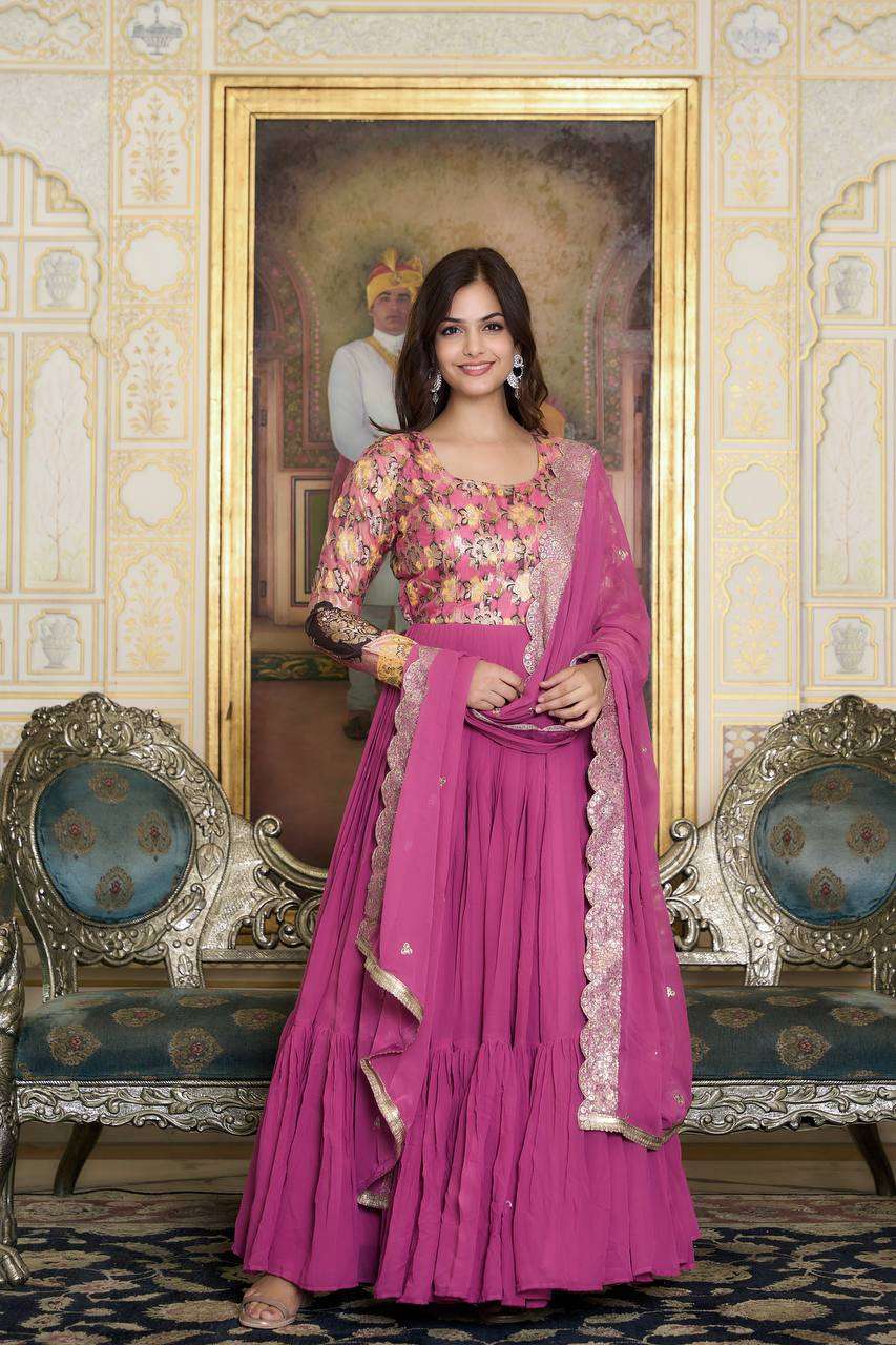 Faux Georgette Kesh127 052 Gowns  Embroidered Anarkali Long Georgette Gowns