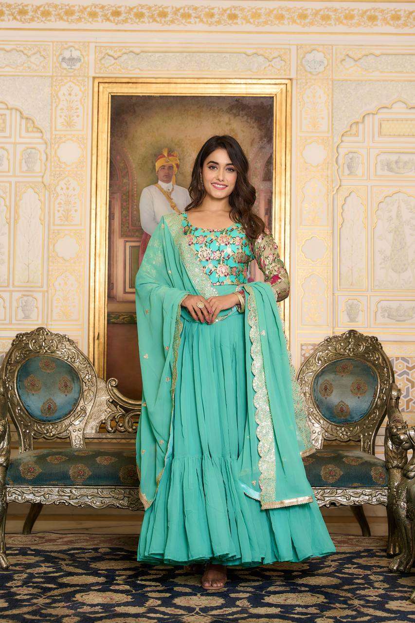 Faux Georgette Kesh127 052 Gowns  Embroidered Anarkali Long Georgette Gowns