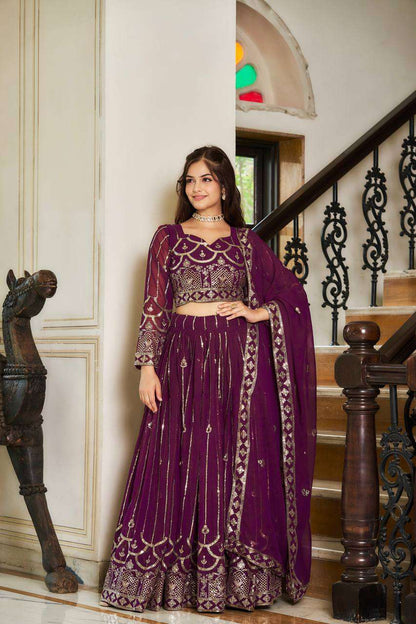 Faux Georgette Kesh127 054 Lehengas  Traditional Embroidered Lehengas