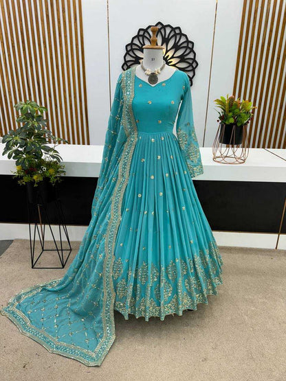 Faux Georgette Kesh128 359 Gowns  Embroidery Anarkali Long Georgette Gowns