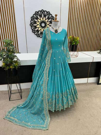 Faux Georgette Kesh128 359 Gowns  Embroidery Anarkali Long Georgette Gowns