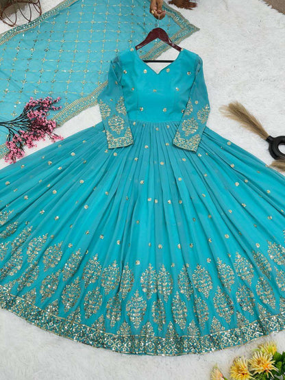 Faux Georgette Kesh128 359 Gowns  Embroidery Anarkali Long Georgette Gowns