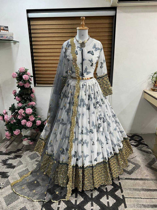 Faux Georgette Kesh129 223 Lehengas  Traditional Printed Embroidered Lehengas