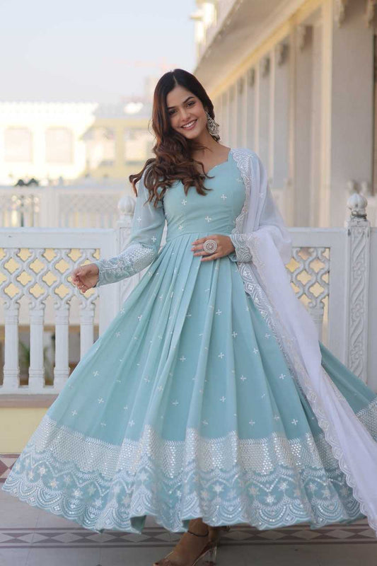 Faux Georgette Kesh133 1071 Gowns  Embroidery Anarkali Long Georgette Gowns