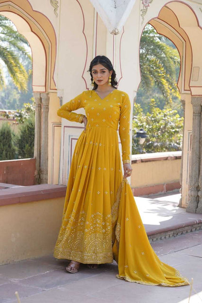 Faux Georgette Kesh133 1084 Gowns  Embroidery Anarkali Long Georgette Gowns