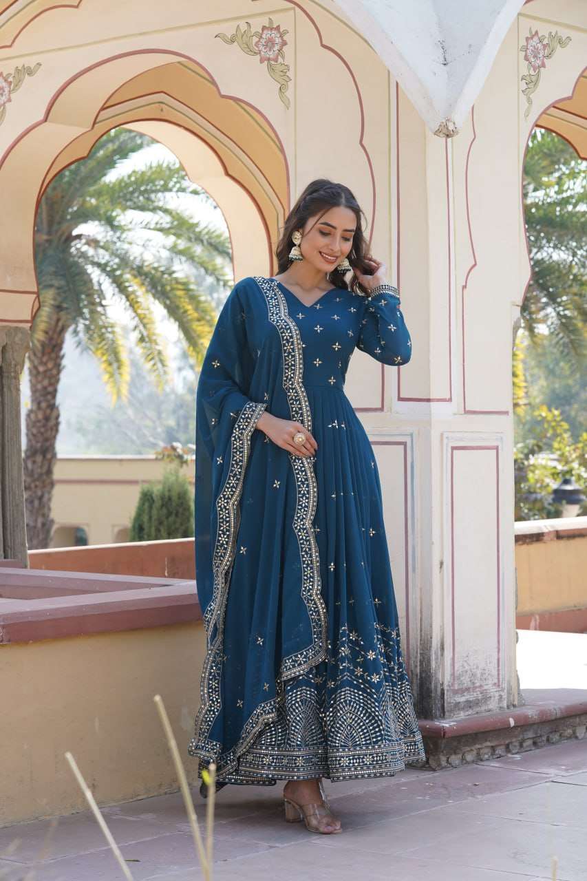 Faux Georgette Kesh133 1084 Gowns  Embroidery Anarkali Long Georgette Gowns