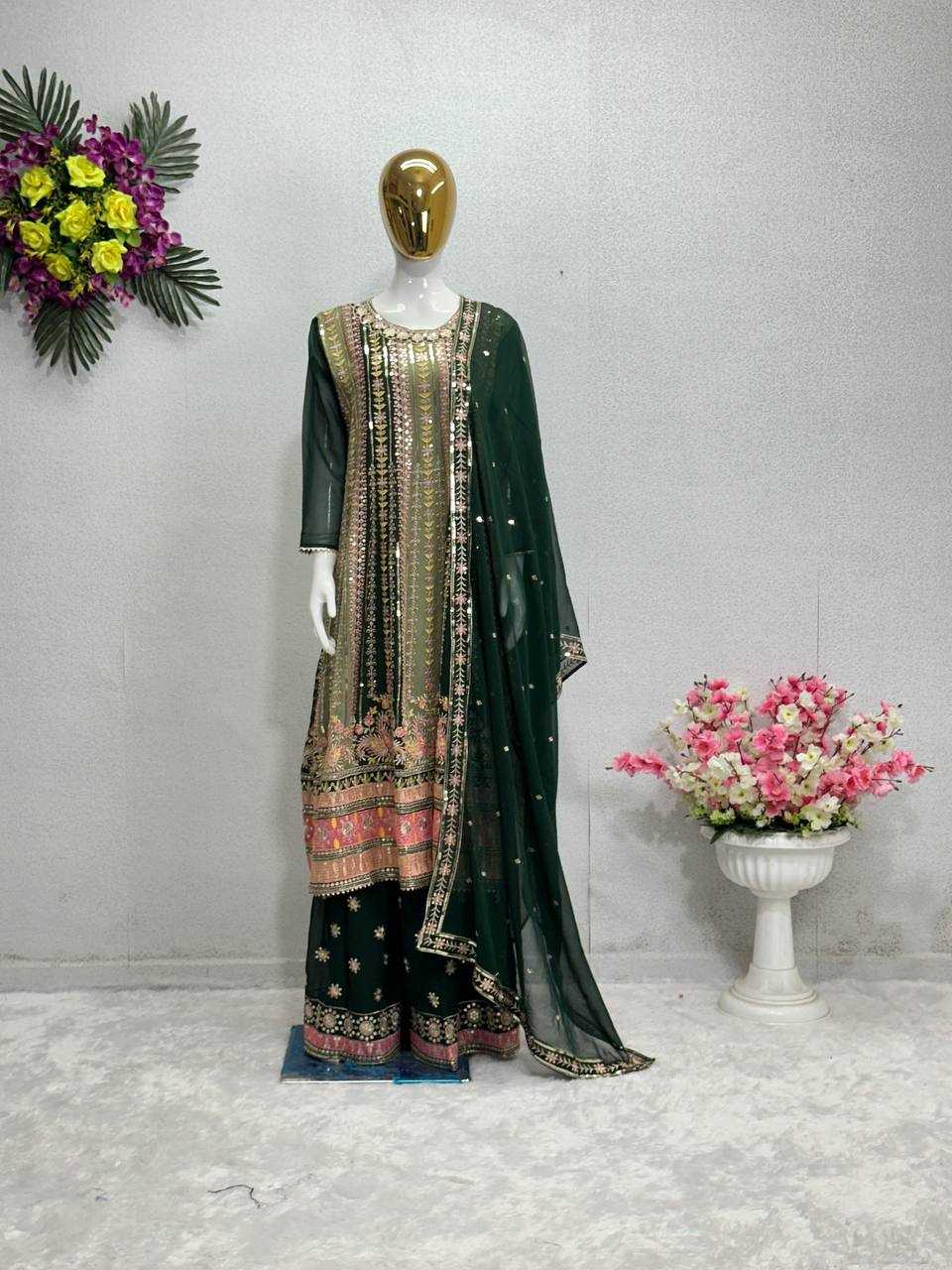 Faux Georgette Kesh138 1014 Suits & Dresses  Ladies Sharara Salwar Embroidered Georgette Weddign Suits