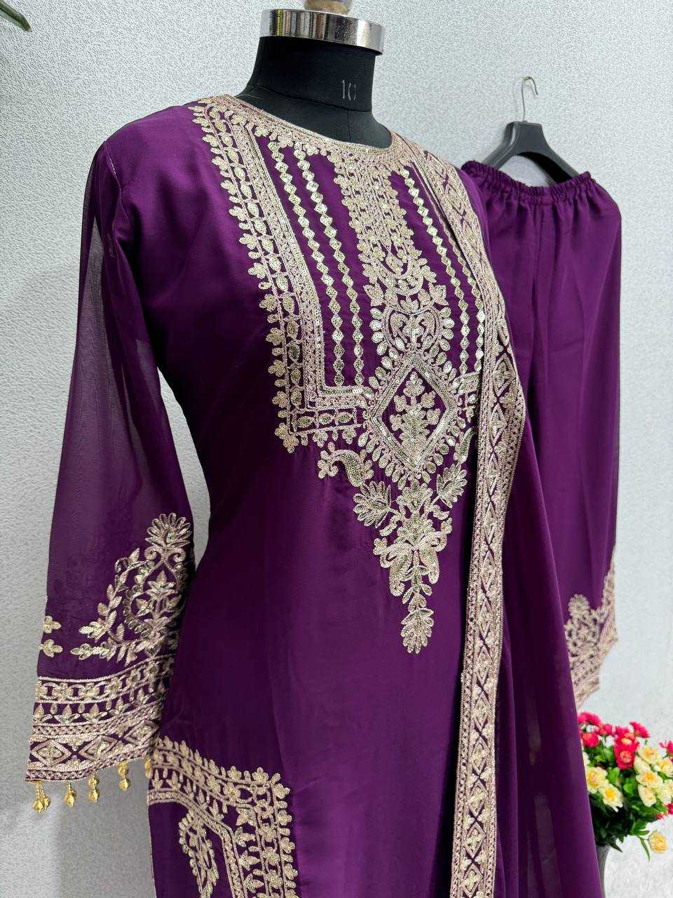 Faux Georgette Kesh139 1628 Suits & Dresses  Ladies Pakistani Embroidery Palazzo Georgette Suits