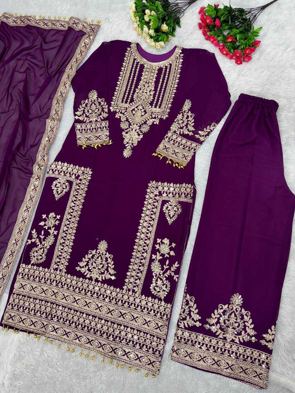 Faux Georgette Kesh139 1628 Suits & Dresses  Ladies Pakistani Embroidery Palazzo Georgette Suits