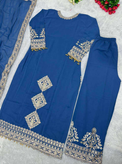 Faux Georgette Kesh139 1628 Suits & Dresses  Ladies Pakistani Embroidery Palazzo Georgette Suits