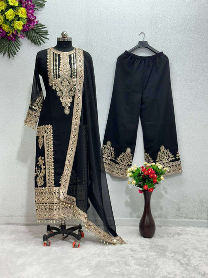 Faux Georgette Kesh139 1628 Suits & Dresses  Ladies Pakistani Embroidery Palazzo Georgette Suits