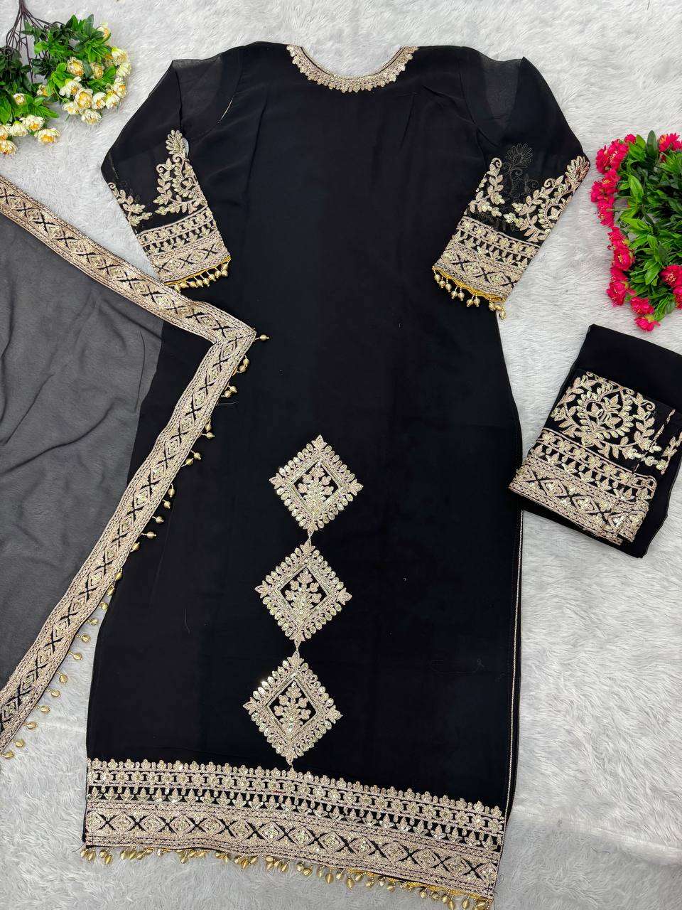 Faux Georgette Kesh139 1628 Suits & Dresses  Ladies Pakistani Embroidery Palazzo Georgette Suits