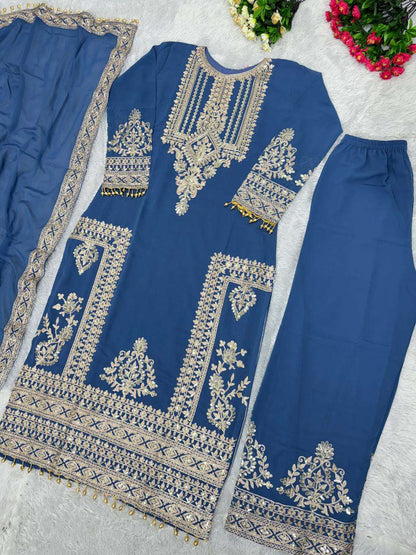 Faux Georgette Kesh139 1628 Suits & Dresses  Ladies Pakistani Embroidery Palazzo Georgette Suits