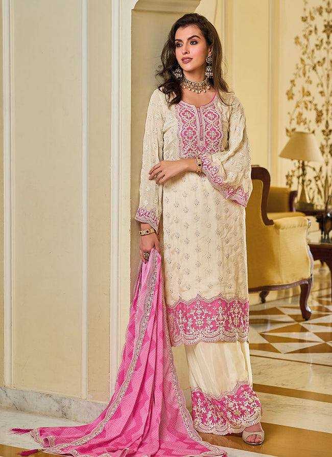 Faux Georgette Kesh139 1637 Suits & Dresses  Embroidered Palazzo Georgette Party Wear Wedding Suits