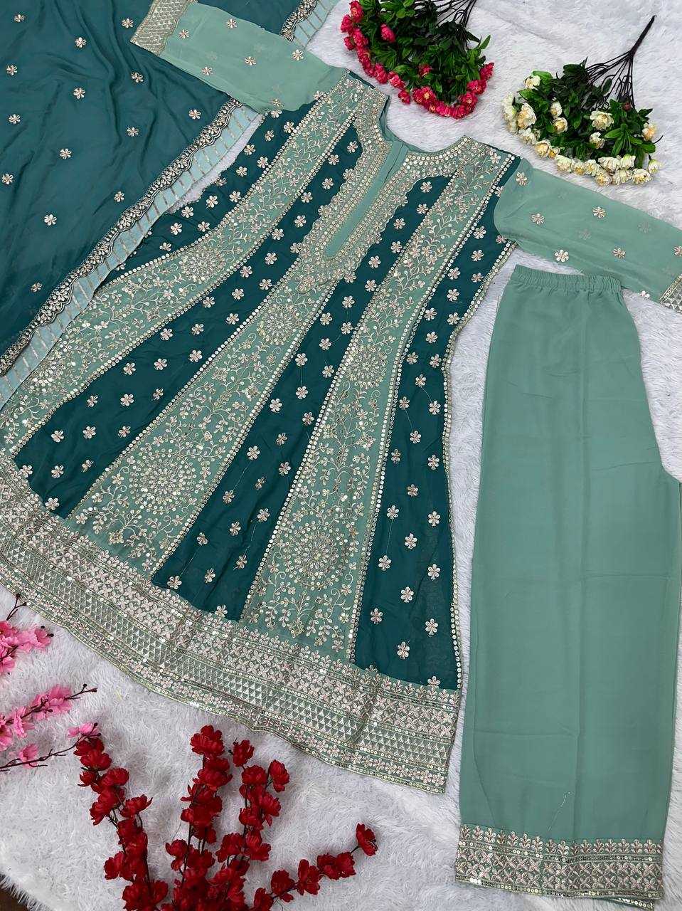 Faux Georgette Kesh139 1649 Suits & Dresses  Embroidered Sharara Salwar Georgette Weddign Suits