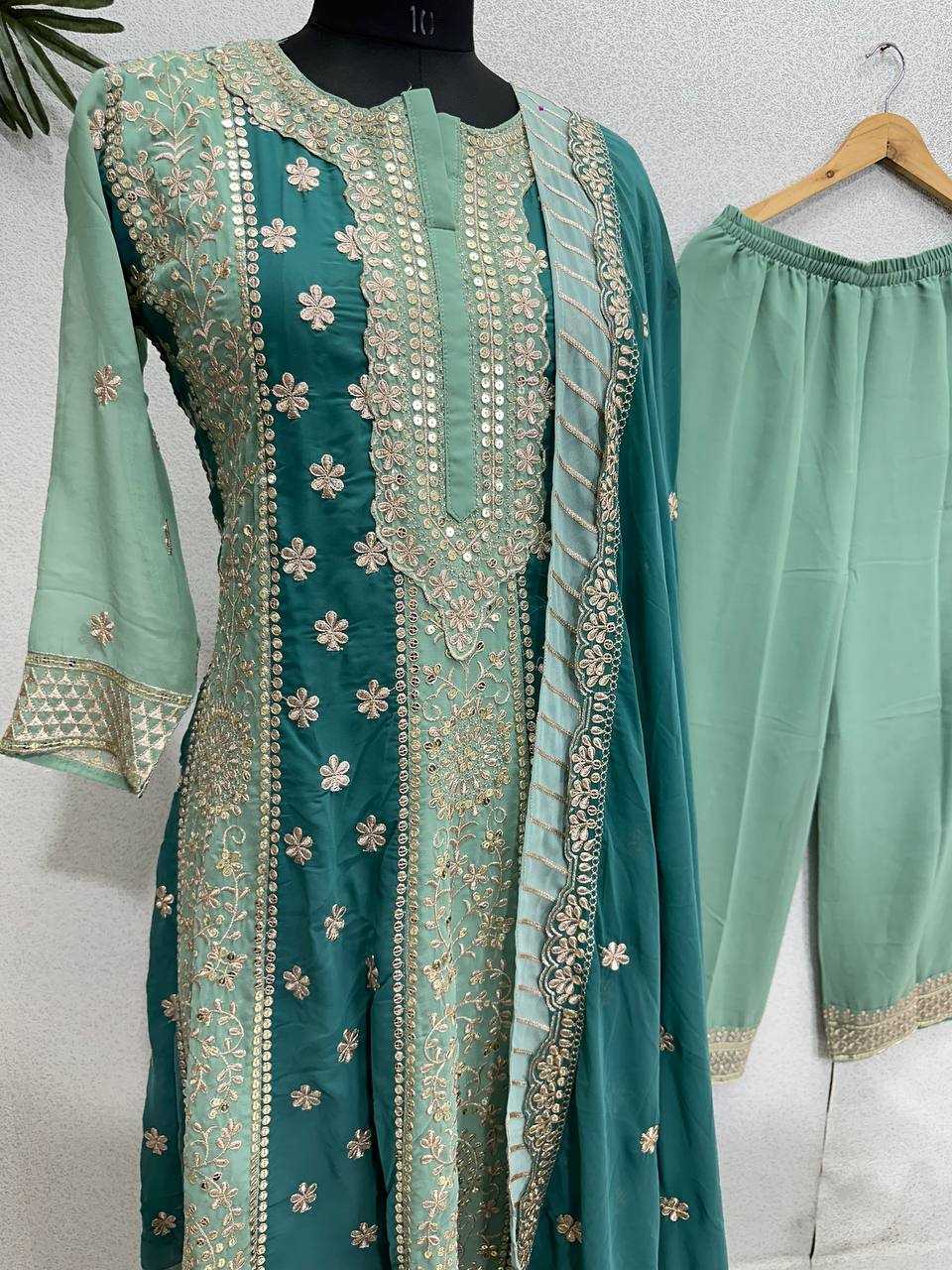 Faux Georgette Kesh139 1649 Suits & Dresses  Embroidered Sharara Salwar Georgette Weddign Suits