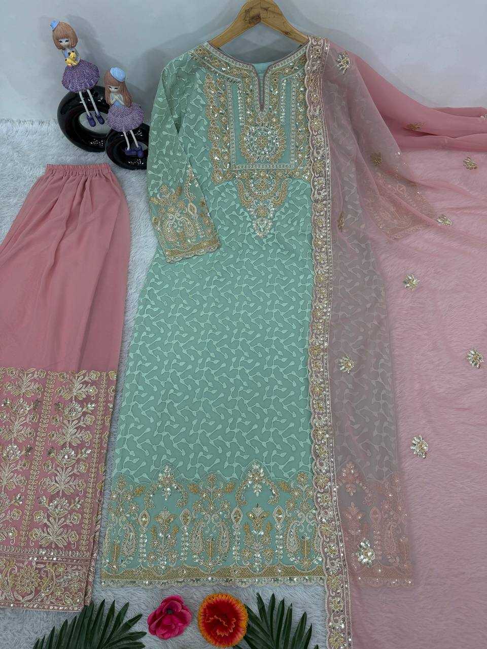 Faux Georgette Kesh139 1657 Suits & Dresses  Ladies Sharara Salwar Embroidery Party Wear Wedding Suits