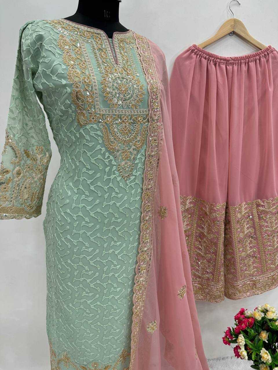 Faux Georgette Kesh139 1657 Suits & Dresses  Ladies Sharara Salwar Embroidery Party Wear Wedding Suits