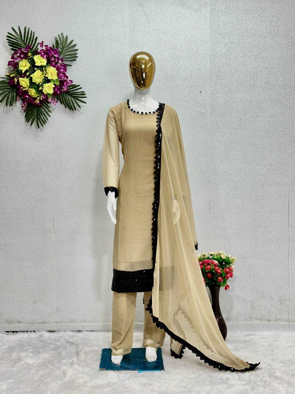 Faux Georgette Kesh140 163 Suits & Dresses  Georgette Ladies Embroidered Suits