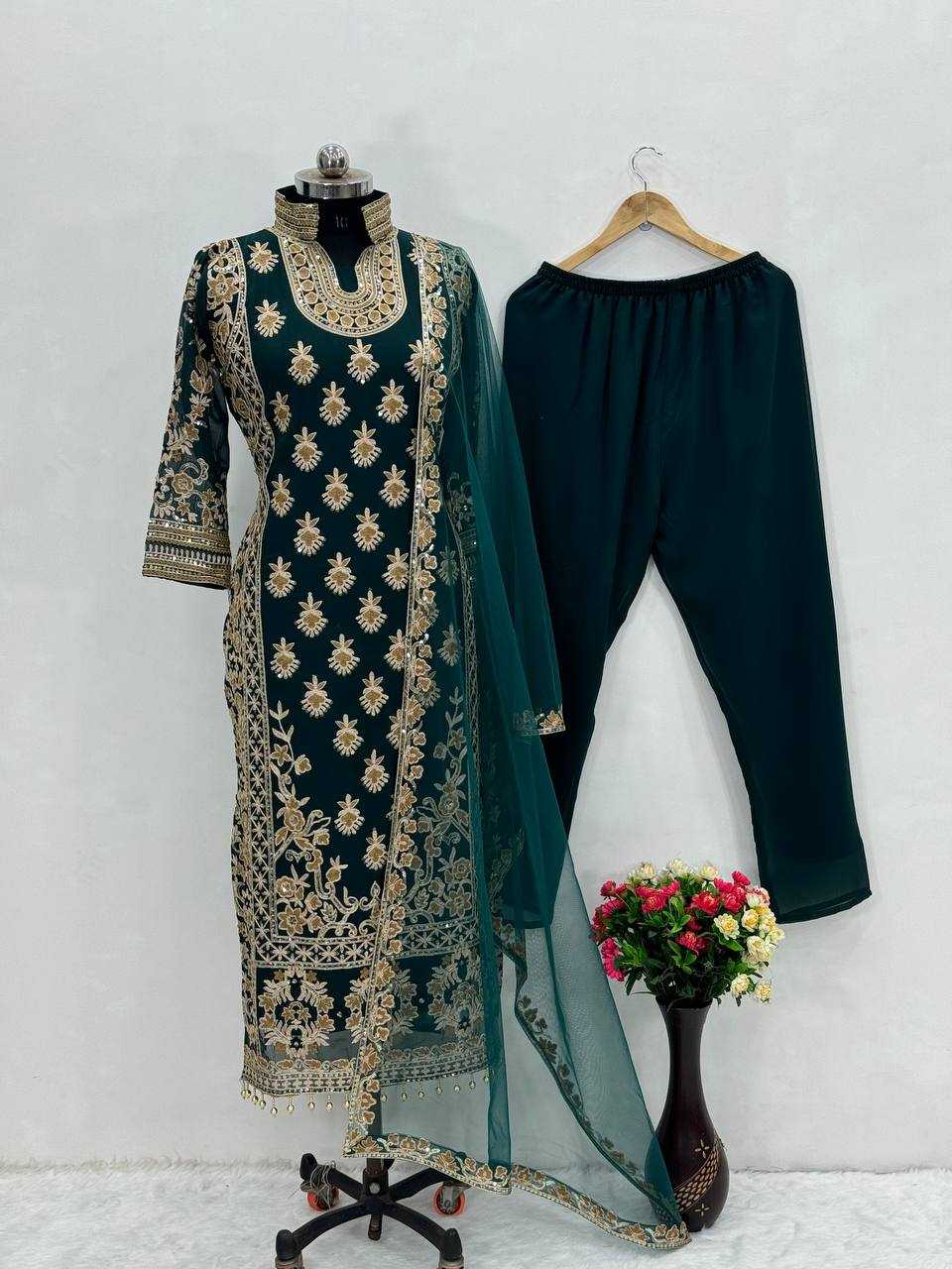 Faux Georgette Kesh140 172 Suits & Dresses Islamic Clothing  Pakistani Embroidery Georgette Wedding Suits