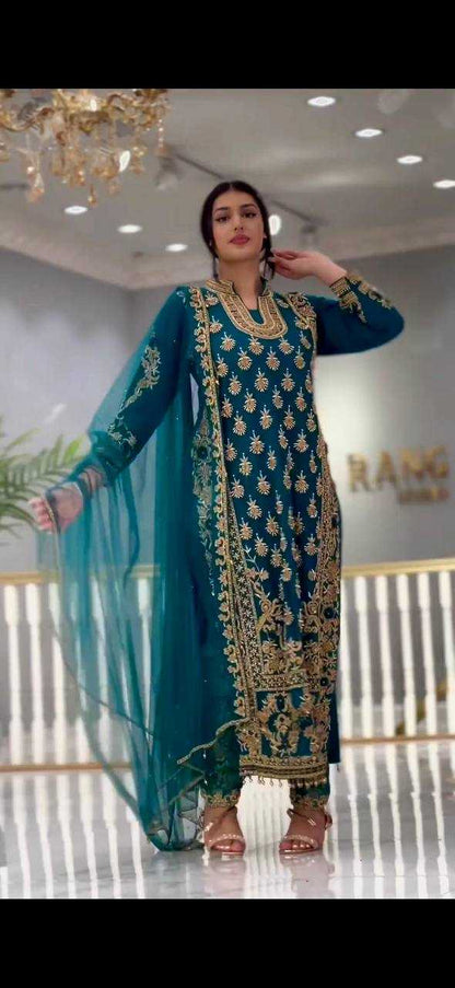 Faux Georgette Kesh140 172 Suits & Dresses Islamic Clothing  Pakistani Embroidery Georgette Wedding Suits