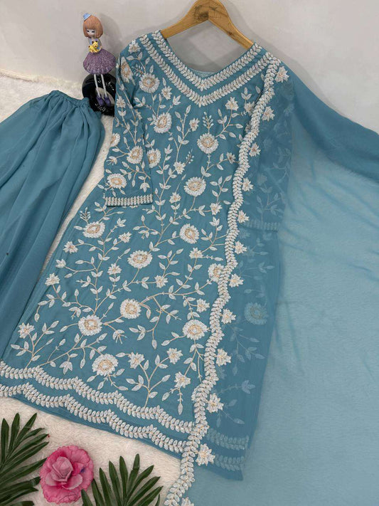 Faux Georgette Kesh140 176 Suits & Dresses Islamic Clothing  Pakistani Embroidered Palazzo Georgette Suits