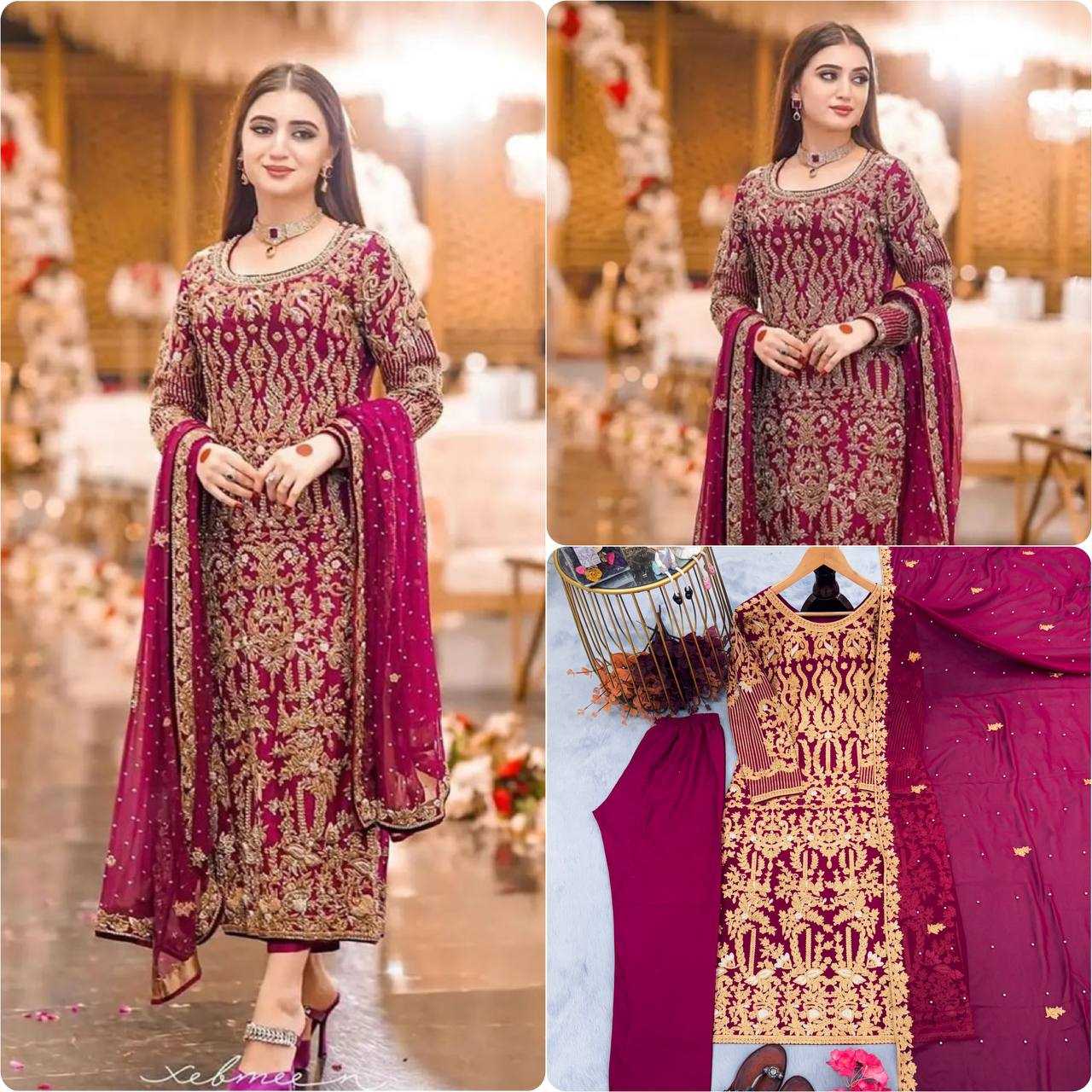 Faux Georgette Kesh141 175 Suits & Dresses Islamic Clothing  Pakistani Embrodery Georgette Wedding Suits