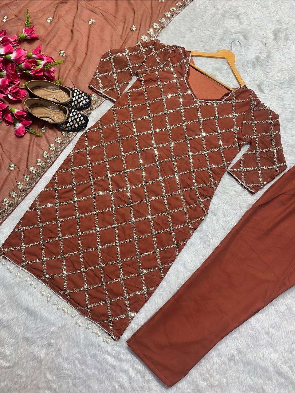 Faux Georgette Kesh143 409 Suits & Dresses Islamic Clothing  Embroidery Pakistani Georgette  Ladies Party Wear Wedding Suits