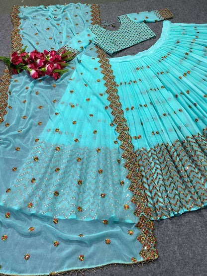 Faux Georgette Kesh143 412 Lehengas  Embroidery Traditional Lehengas