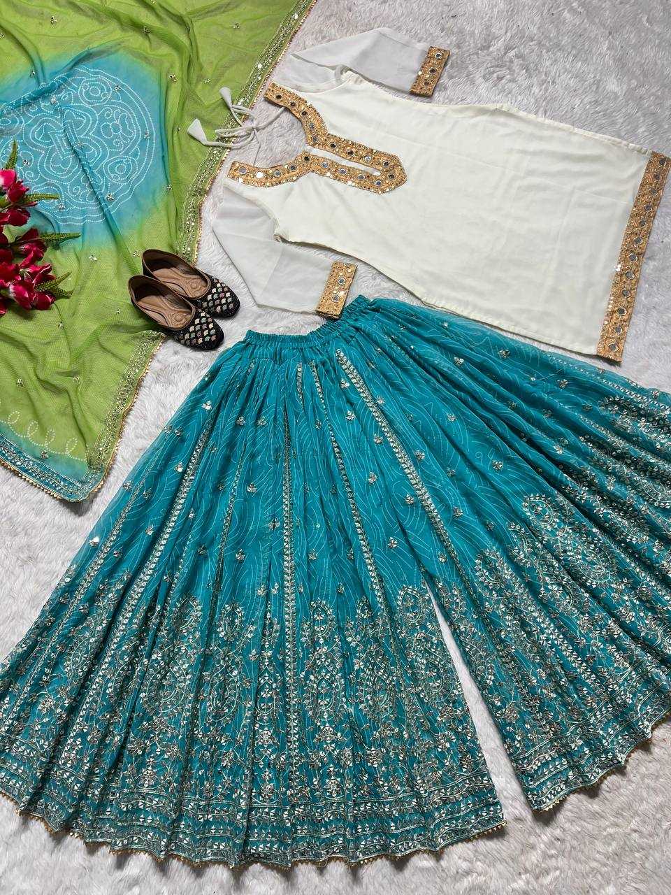 Faux Georgette Kesh143 428 Suits & Dresses  Embroidered Sharara Salwar Georgette Wedding Suits