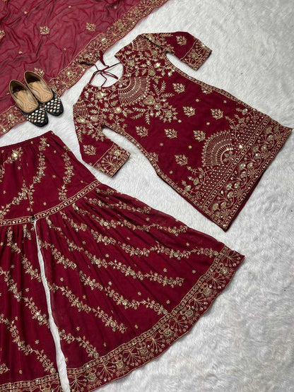 Faux Georgette Kesh144 1152 Suits & Dresses Islamic Clothing  Sharara Salwar Pakistani Embroidery Georgette Wedding Suits